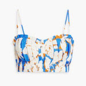 NICHOLAS Crina pleated floral-print linen bustier top
